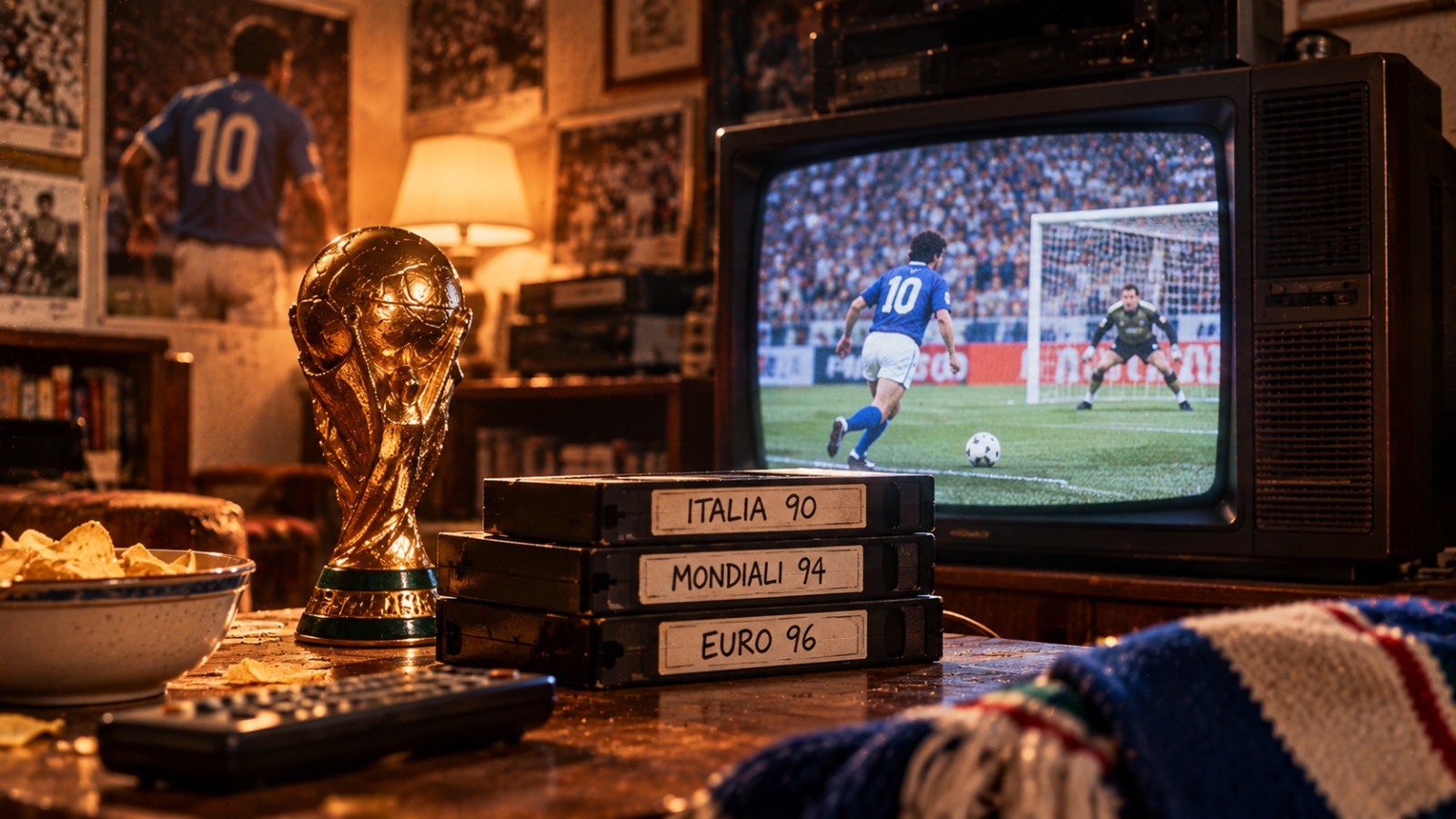 Televisore anni ’90 con le videocassette dei Mondiali